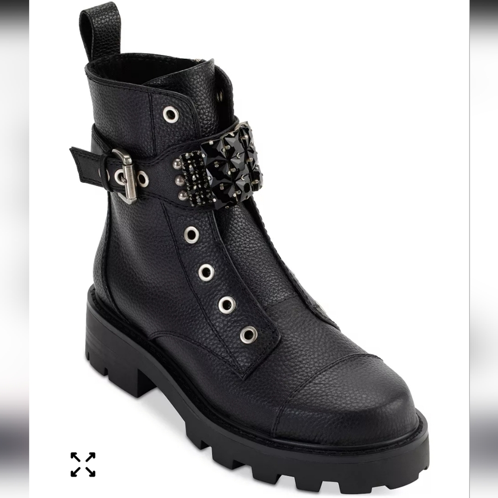 Karl Lagerfeld Paris Maeva Embellished Buckled Zip Booties